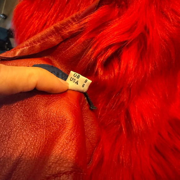 Red Shearling Jacket with Real Fur Lining & Trim - Picture 6 of 9